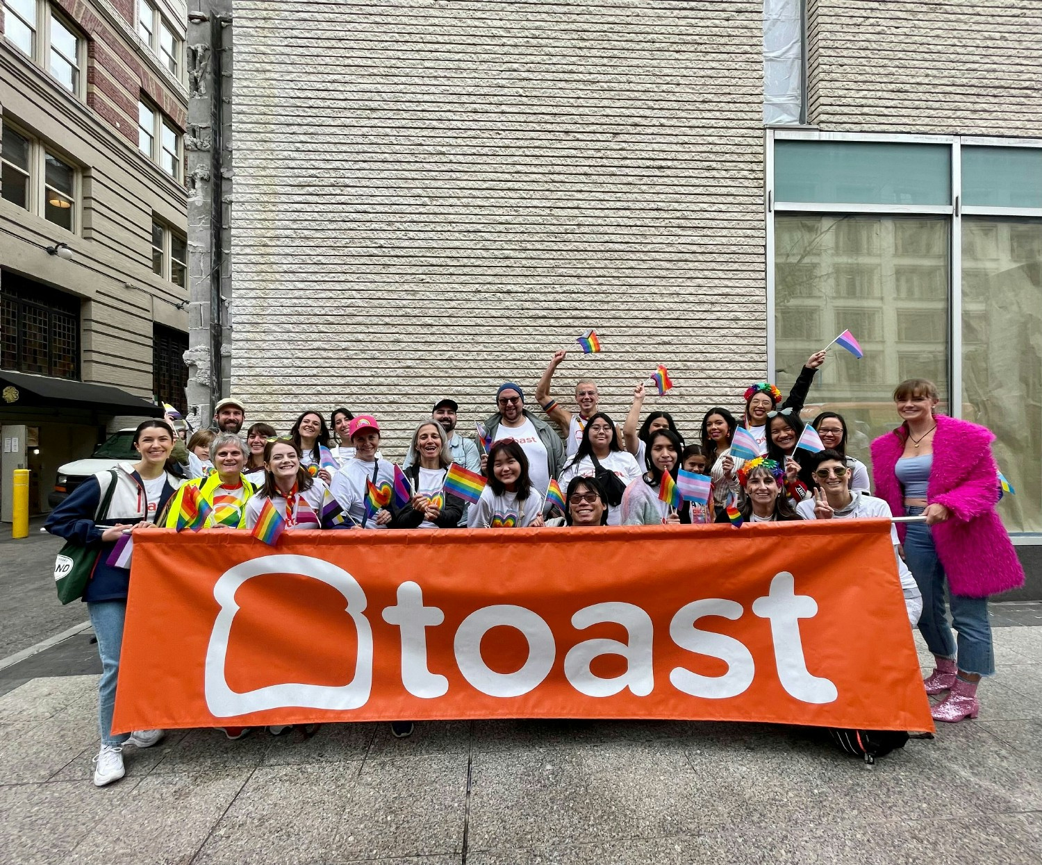 Toasters marched in Pride parades in partnership with Multigrain, our community for LGBTQIA+ Toasters and allies. 